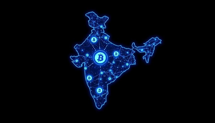 Futuristic digital map of India in blue representing blockchain awareness.