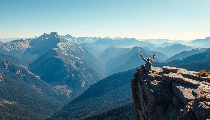 Person embracing nature on a cliff, California's breathtaking mountain vista.