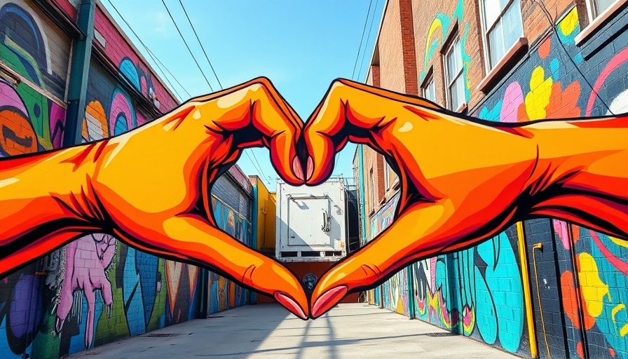 Colorful heart mural in Mobile, US Gulf Coast art scene.