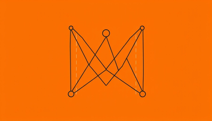 Stylized geometric 'M' on orange background indicating change
