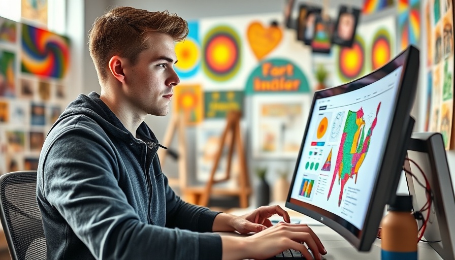 Young man working on graphic design in a creative space, Adobe Stock Investment Opportunities.