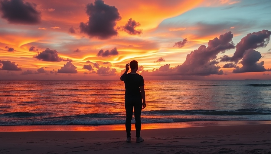 Silhouette on a beach during vibrant UK sunset
