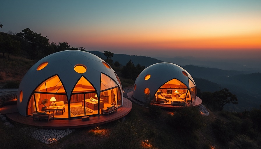 StayVista luxury villa investment with modern geodesic domes at dusk.