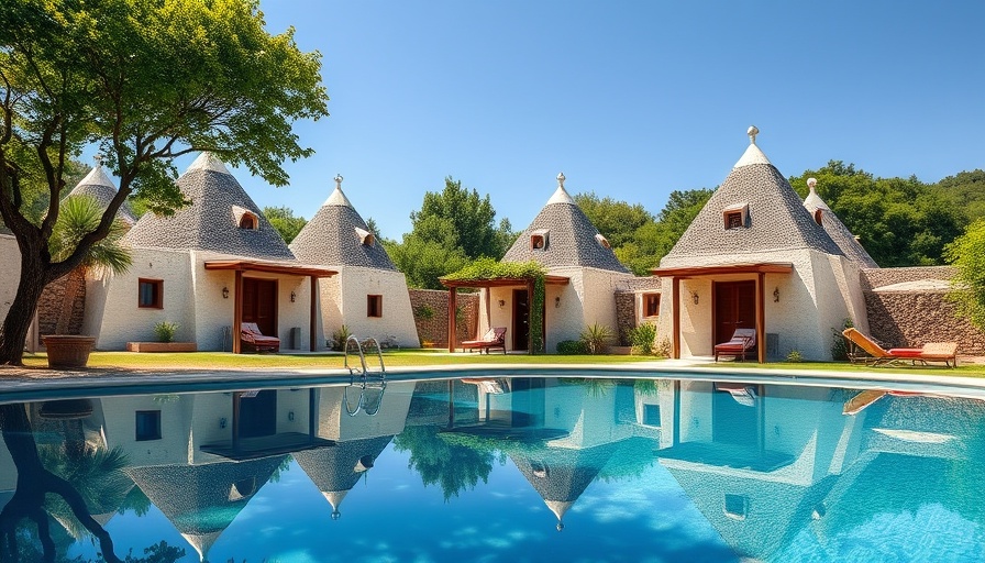 Trulli-style villas for rent in Puglia by a pool.