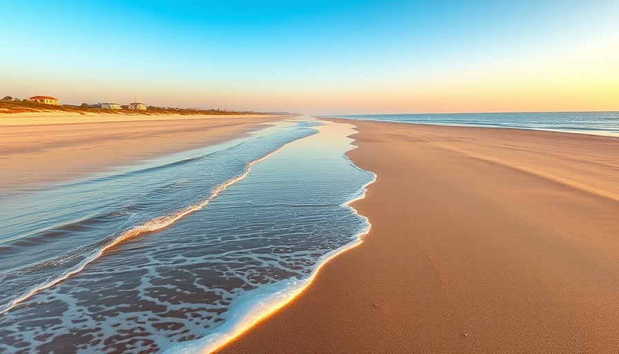 Idyllic beach view at sunrise in the Outer Banks, serene waves.