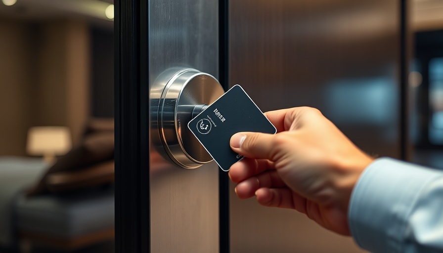 Person unlocking hotel door with key card, Grand Continental Hotels in Dubai.