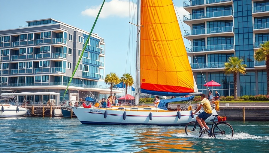 Vibrant sailboat and water biking at US Gulf Coast festival, August 2025.