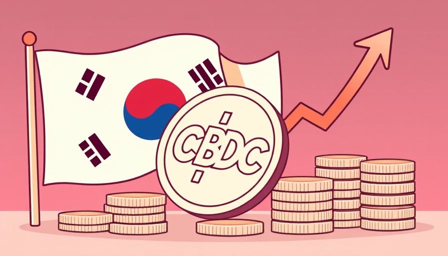 South Korea pauses CBDC plans illustrated with currency icons and flag