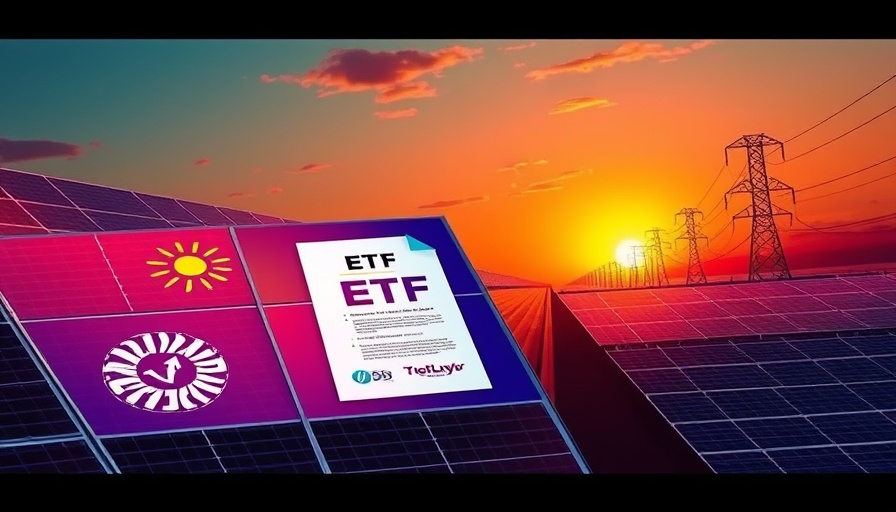 Colorful illustration of Solana Litecoin XRP ETF Approvals concept with solar panels and sunset.