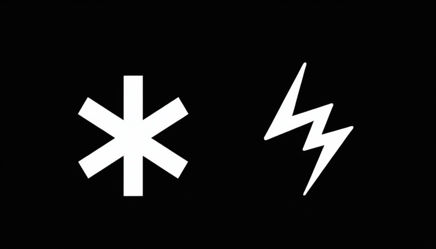 Minimalist symbols of technology and power on black background.