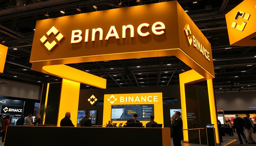 Bright modern Binance booth with glowing signage at a trade show.