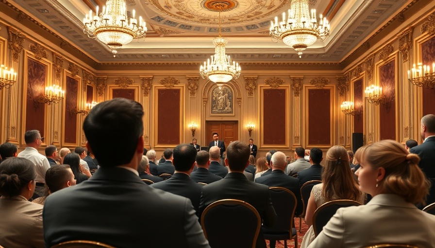 Business meeting in elegant hall highlighting Assam's investment opportunities.