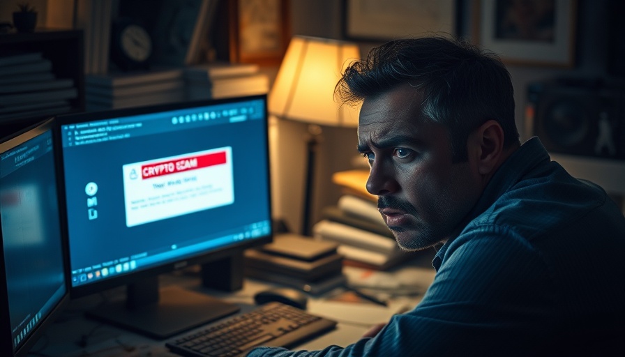 Person worried about crypto scam alert on computer screen.