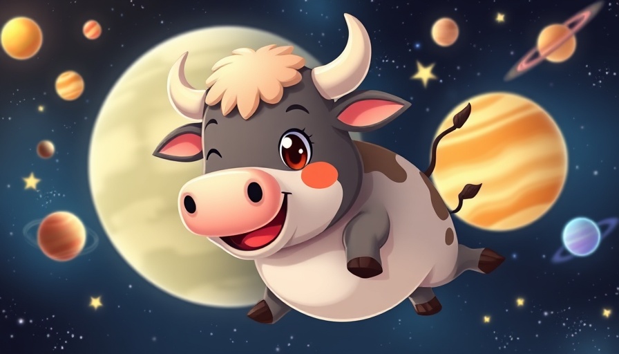 MoonBull Whitelist cartoon bull floating in space with planets.