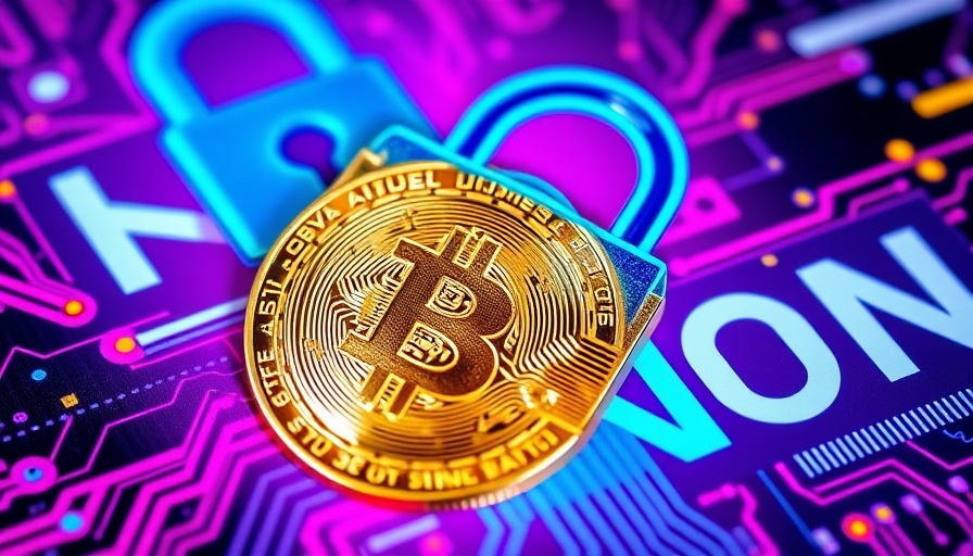 DeFi Staking concept with Bitcoin coins and digital lock.