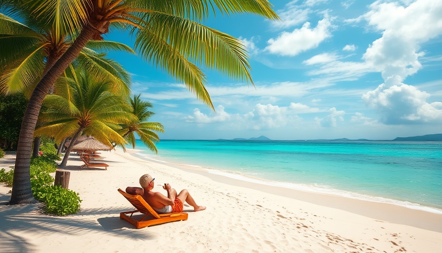 Peaceful beach scene with loungers and umbrellas, promoting travel.