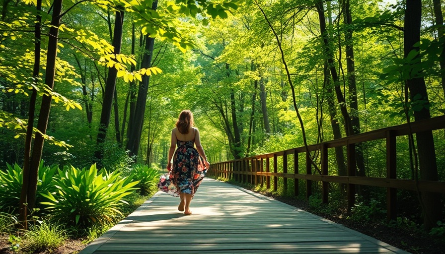 Person leisurely walking through serene forest path, enjoying nature.