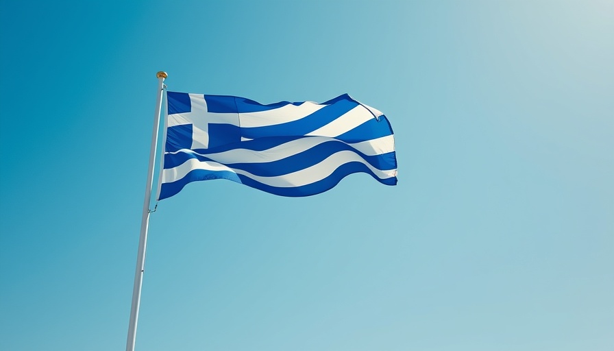 Greek flag waving under clear blue sky, symbolizing crypto asset seizure in Greece.