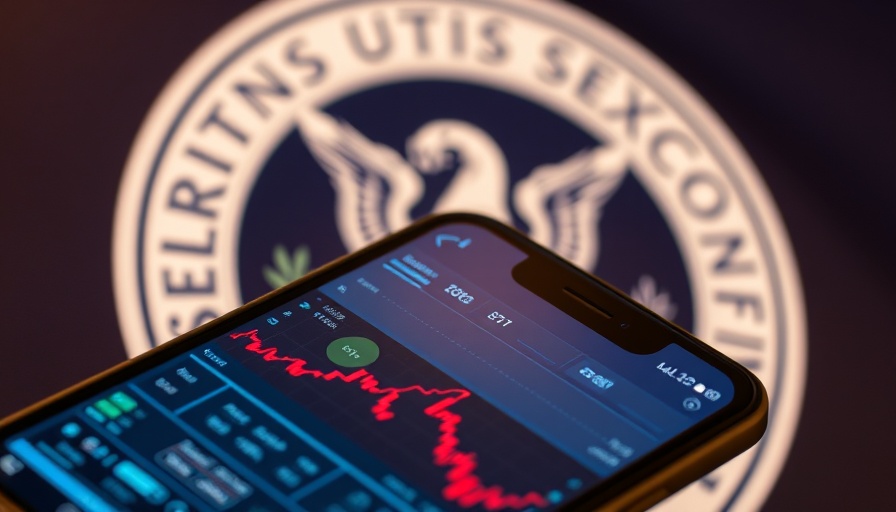 Smartphone showing financial data before SEC logo, tokenized assets securities.