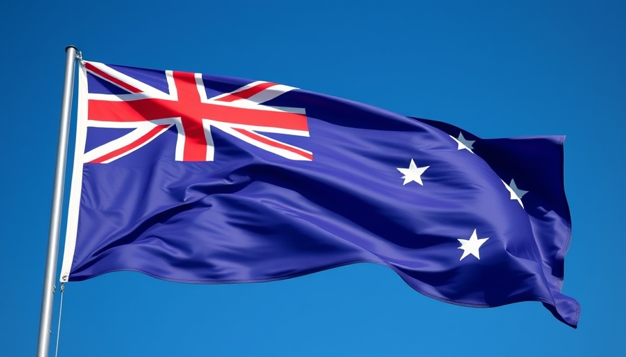 Australian flag waving in blue sky, symbolizing progress in CBDCs and stablecoins testing.