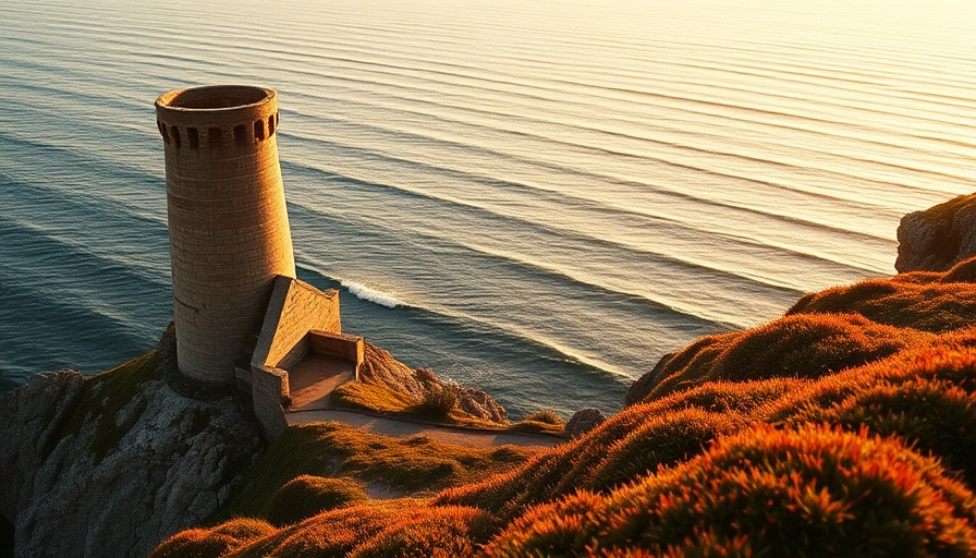 Historic chimney on Cornwall coast, sunset view