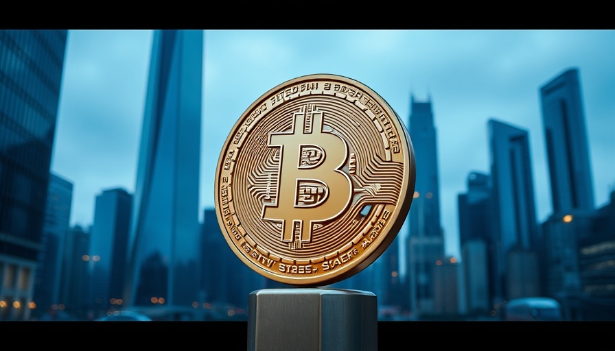 Futuristic Bitcoin reaching new heights in a modern cityscape.