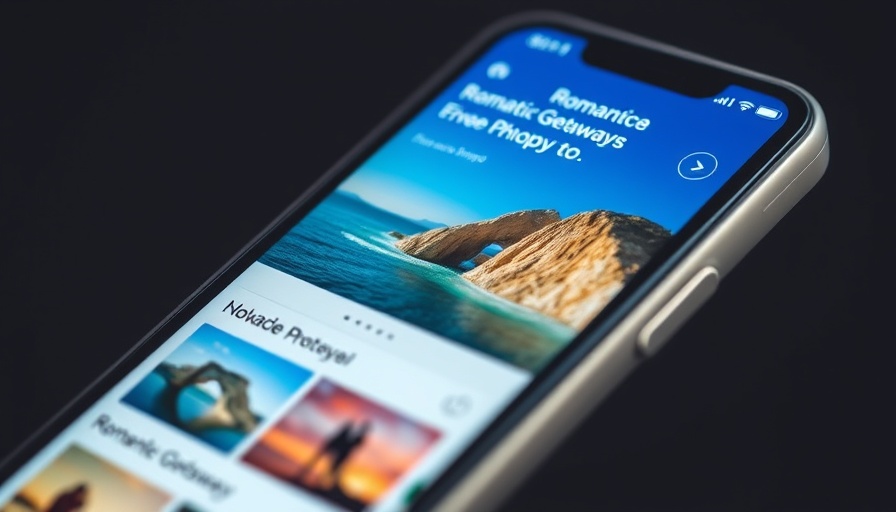 Close-up of iPhone with travel app interface displaying getaways.