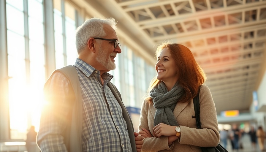 Travelers discussing in airport sunlight; tips to avoid lost luggage.