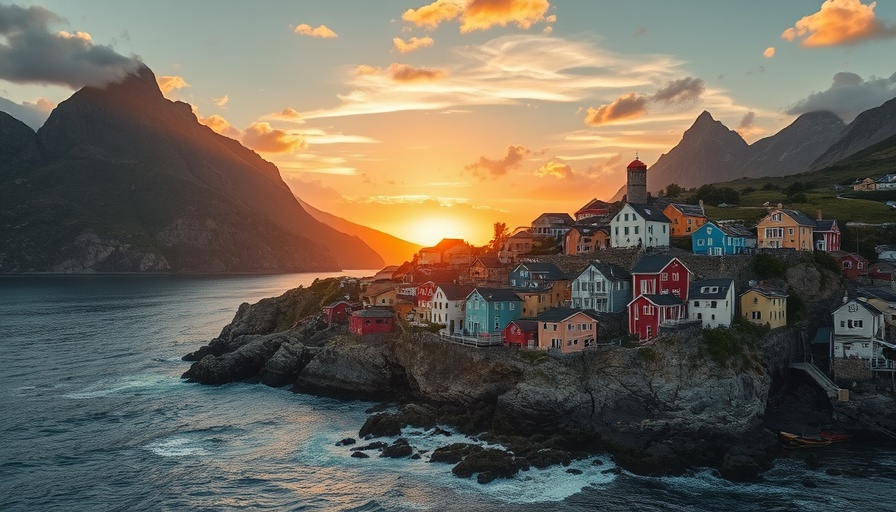Coastal view of vibrant houses and mountains in Nuuk, Greenland.