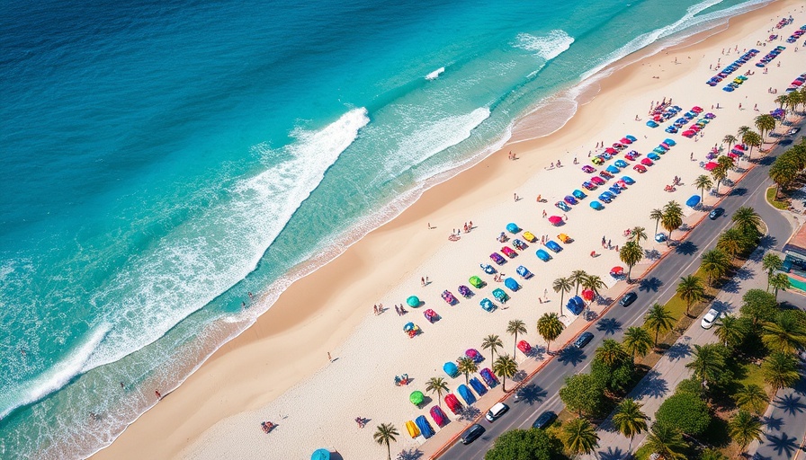 Aerial view of a lively Fort Lauderdale beach with vibrant umbrellas.