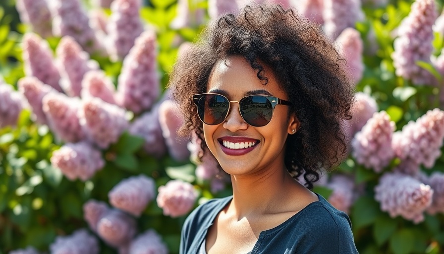 Smiling woman enjoying lilacs during cherry blossom season in Prague.