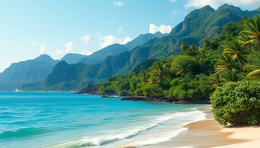 Tropical Bali coast with blue waters and mountains