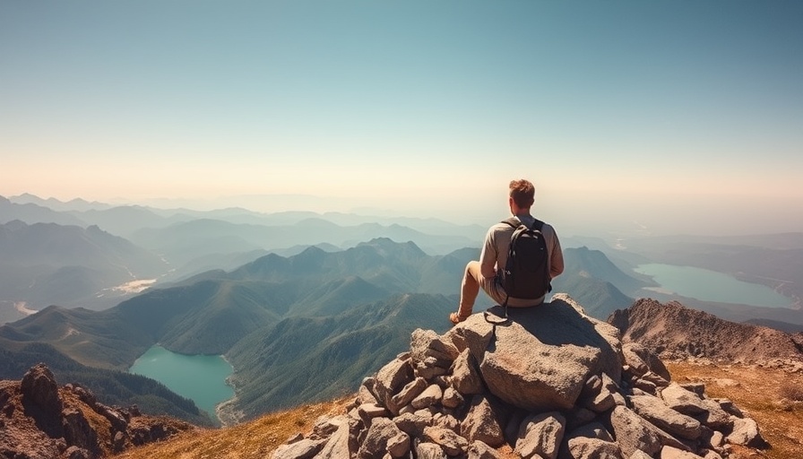 Hiker enjoying view while hiking La Concha, overlooking mountains and lake.