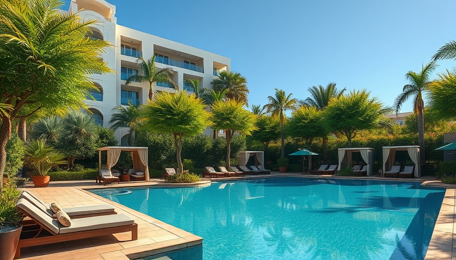 Luxury hotel pool area in Cary, North Carolina with cabanas.