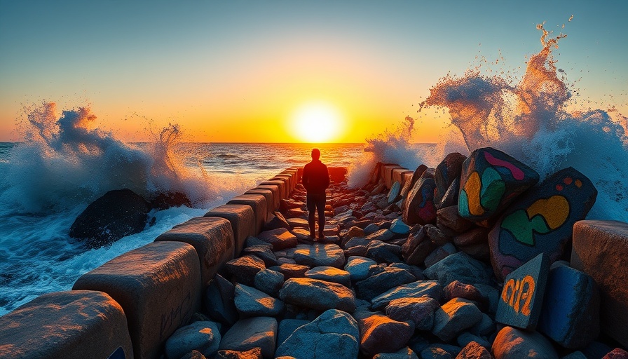 Painted rocks at Port Macquarie breakwall during sunrise, Things to do in Port Macquarie.