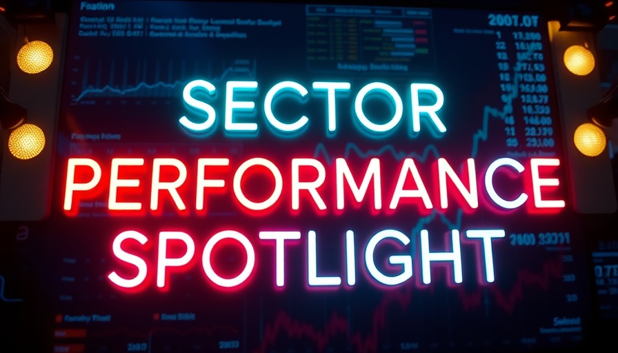 Neon sign 'Sector Performance Spotlight' on digital financial backdrop.