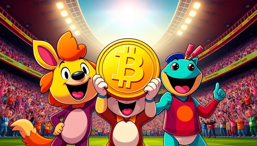 Cartoon characters promoting meme coins with 100x potential.