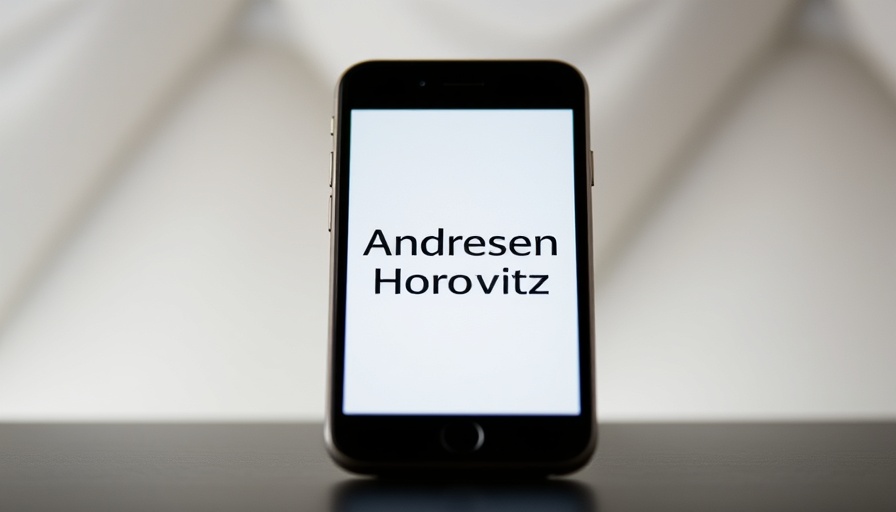 Close-up of smartphone displaying Andreessen Horowitz site.