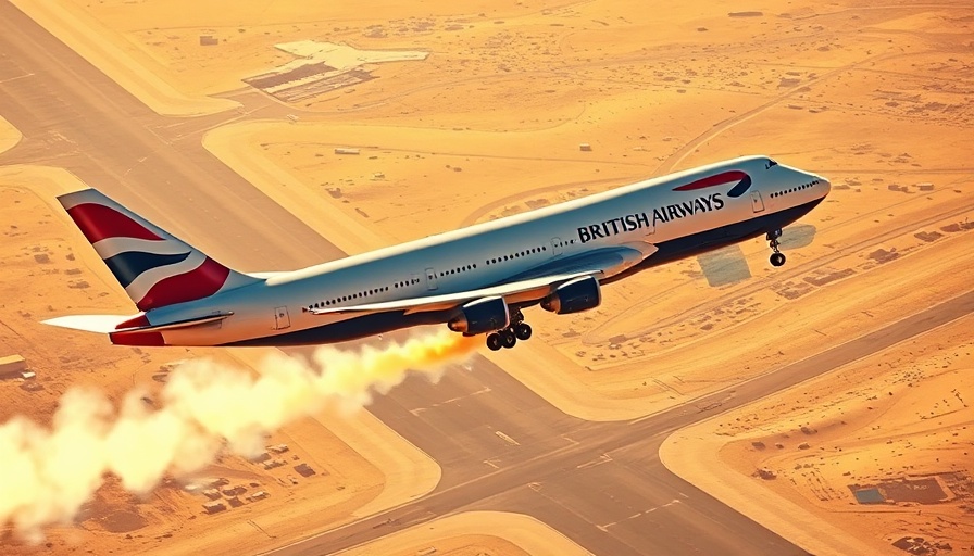 Dynamic British Airways landing scene, photorealistic lifelike capture.