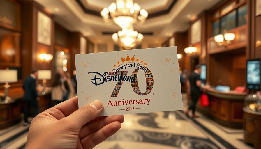 Where To Stay Near Disneyland: Holding Disneyland Hotel card in lobby.