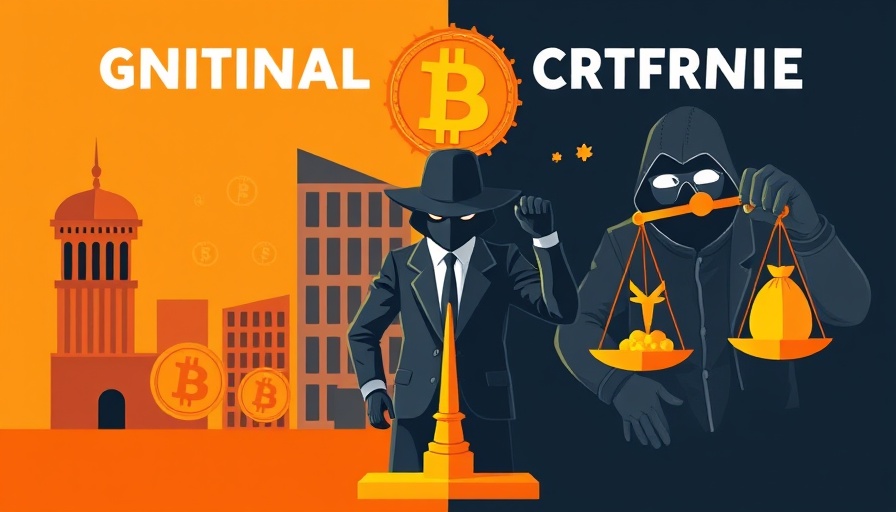 Cryptocurrency trends illustration: investments vs crime symbols.