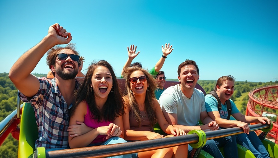 Enthusiastic visitors on a roller coaster at Knott's Berry Farm.