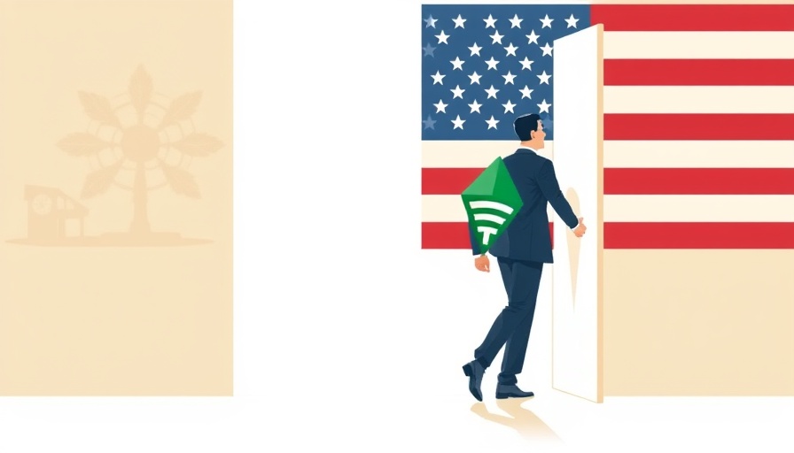 Illustration of man re-entering US market with Tether logo