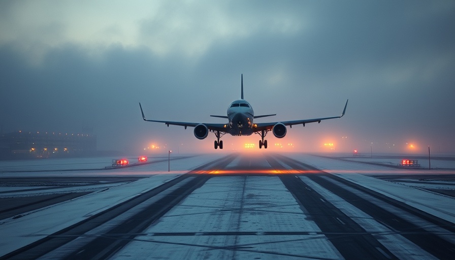 Airplane landing on snowy runway amidst fog, AATTAI joins World Tourism Network.