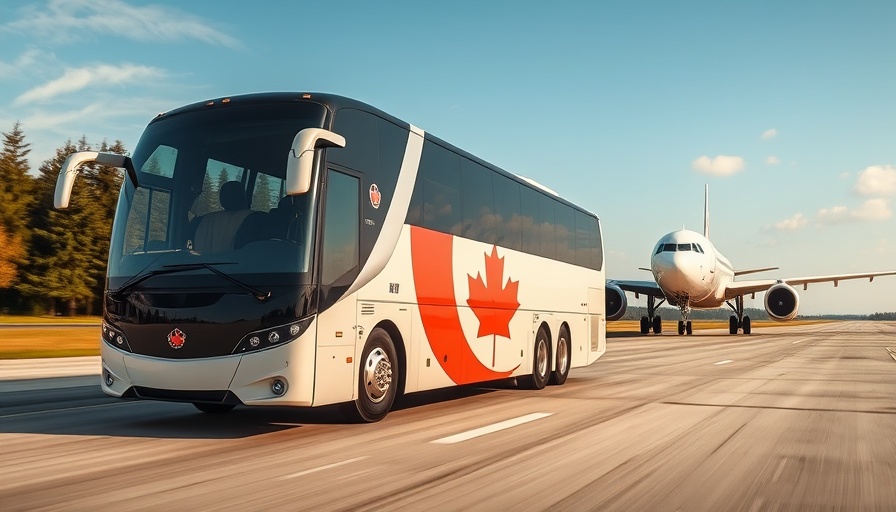 Air Canada motorcoach and airplane in motion on open tarmac, showcasing expansion.