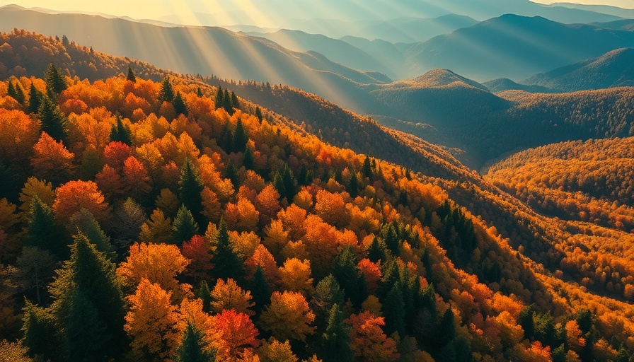 Nature versus Nurture Outdoor Connection: Autumn forest view with sunbeams.