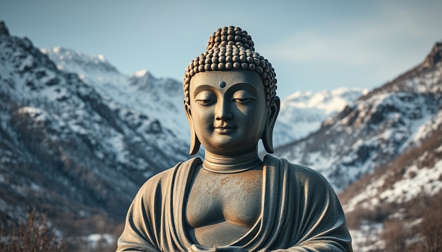 Buddha statue during Annapurna Circuit Trek in snowy mountains.