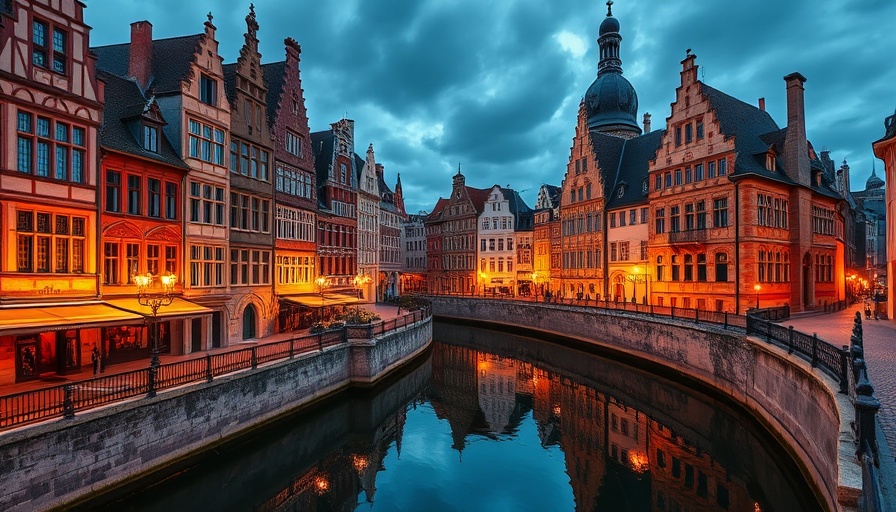 Charming European cityscape at dusk with historic architecture and canal reflecting lights, Hidden Gems in Europe.