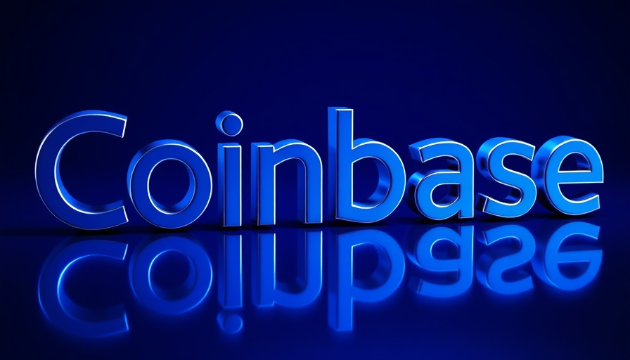 3D metallic Coinbase logo on reflective blue surface.