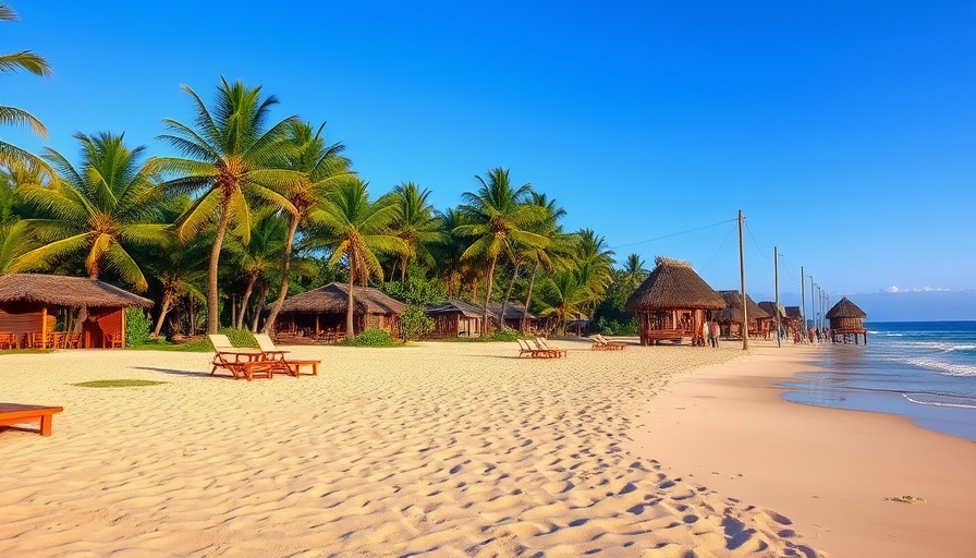 Andaman Islands beach holiday scene with people and trees.